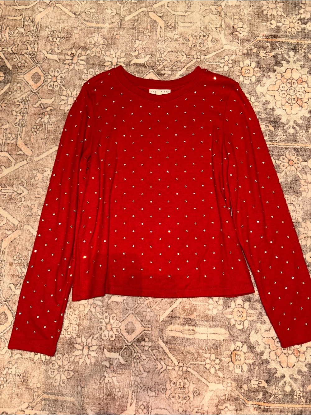 Copper Key Rhine Stone Sleeve Top in Red Size Large